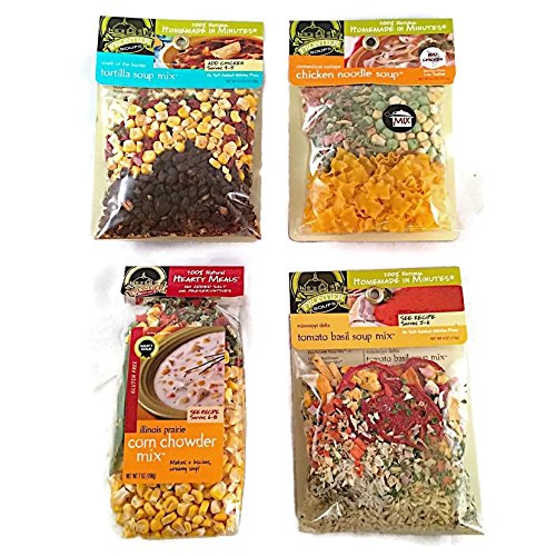 4 Frontier Soups Bestsellers Bundle  Connecticut Cottage Chicken Noodle Soup Mix  Mississippi Delta Tomato Basil Soup Mix  South of the Border Tortilla Soup Mix  and Illinois Prairie Corn Chowder Soup Mix
