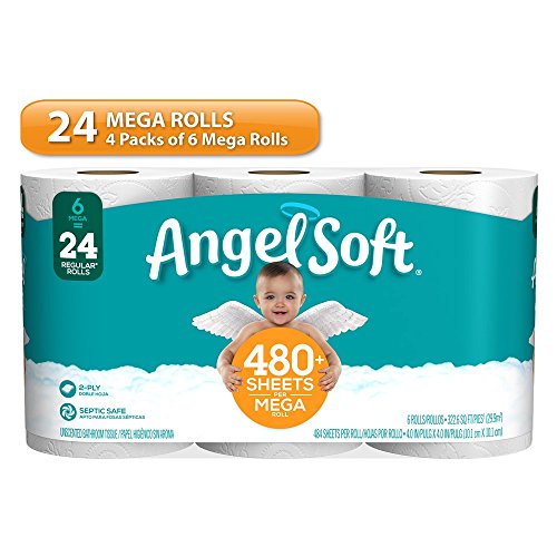 Angel Soft Toilet Paper  24 Mega Rolls  24   96 Regular Rolls  Bath Tissue  4 Packs of 12 Rolls