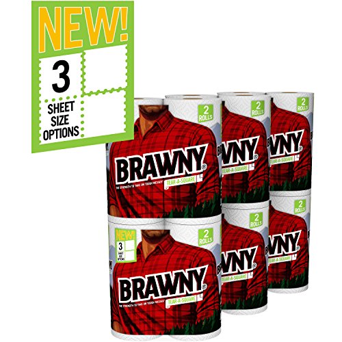 Brawny Tear-A-Square Paper Towels  12 Rolls  12   24 Regular Rolls  3 Sheet Size Options  Quarter Size Sheets