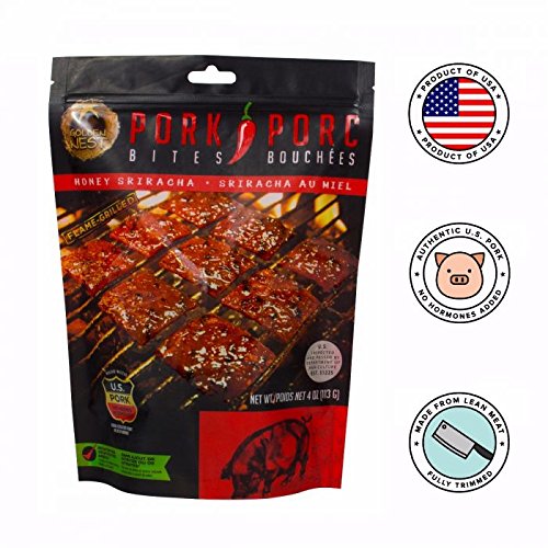 Golden Nest Pork Jerky Bites  Gluten Free  Healthy Homemade Style BBQ Meat From Gourmet USA Pork  Award Winning Premium BakKwa  4 Ounces (Honey Sriracha)