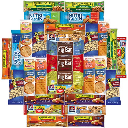 Healthy Bars Crackers Nuts Care Package Bulk Sampler Variety Pack Includes Nature Valley Nutri Grain Quaker Chewy Fig Bars Planters Peanuts More (30 Count)