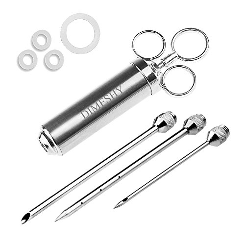 Heavy duty 304 Stainless Steel Meat Injector Kit with 2-oz Large Capacity Barrel with 3 commercial Marinade Needles
