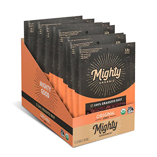 Mighty Organic 100  Grass Fed Beef Jerky  Gluten Free Snack  Original  2 oz (Pack of 8)