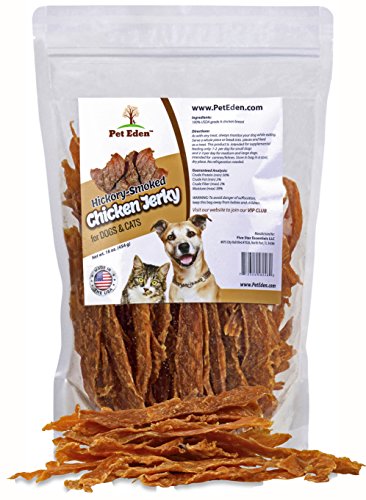 Pet Eden Chicken Jerky Dog Treats Made in USA Only  Hickory Smoked  1 lb  of USDA Grade A Chicken Breast Strips  All Natural  Healthy Snacks for Dogs  No Preservatives  Grain Free