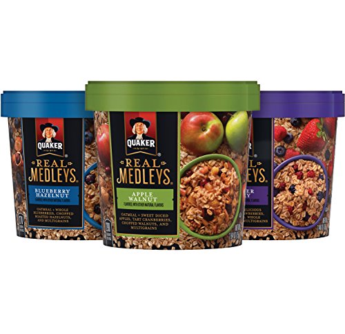 Quaker Real Medleys Oatmeal   Variety Pack  Instant Oatmeal  Breakfast Cereal (12 Cups) (Packaging May Vary)