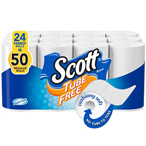 Scott Tube-Free Toilet Paper  24 Family Rolls  Bath Tissue