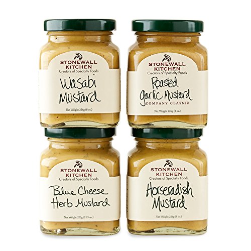 Stonewall Kitchen Mustard Collection Includes Wasabi  Roasted Garlic  Blue Cheese Herb and Horseradish Mustards