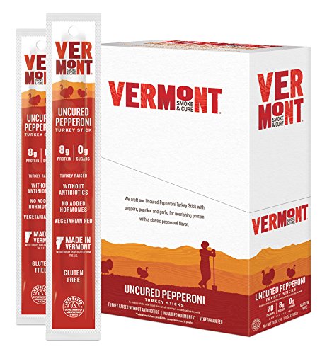 Vermont Smoke   Cure Jerky Sticks  Turkey  Antibiotic Free  Gluten Free  Uncured Pepperoni  Great Keto Snack  High in Protein  Low Sugar  1oz Stick  24 Count