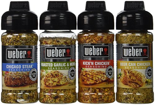 Weber Seasoning Variety 4 Flavor Pack 2 5-2 75 Ounce (Chicago Steak  Roasted Garlic and Herb  Kick'n Chicken  Beer Can Chicken)