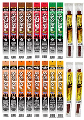 Western's Smokehouse Assorted Meat Stick Pork and Beef Jerky Variety Pack Grab and Go Snacks - Proudly Made in the USA - Assortment of 10 Flavors  Pack of 20
